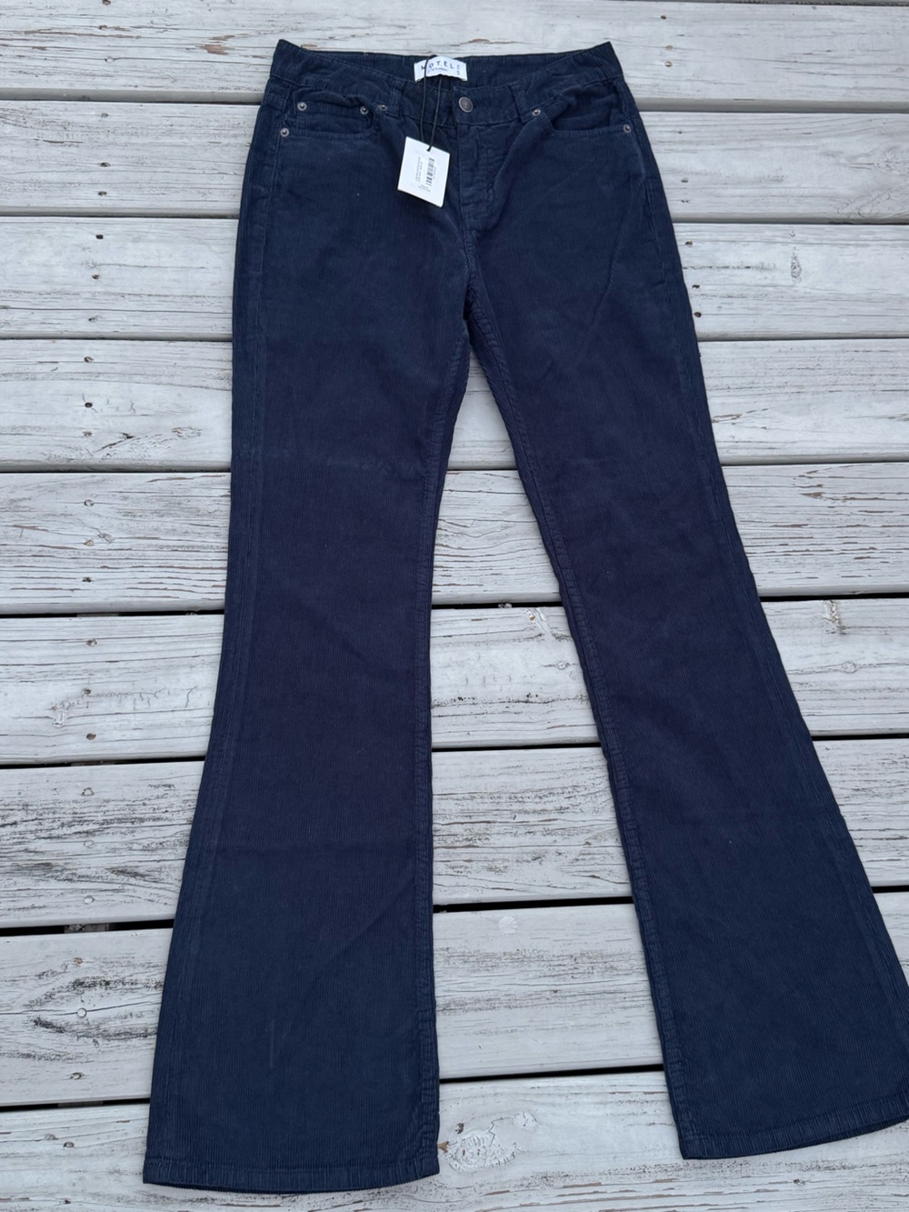 Motel Denim NWT Low Rise Bootleg Jeans Cord Navy W28 L34 Corduroy